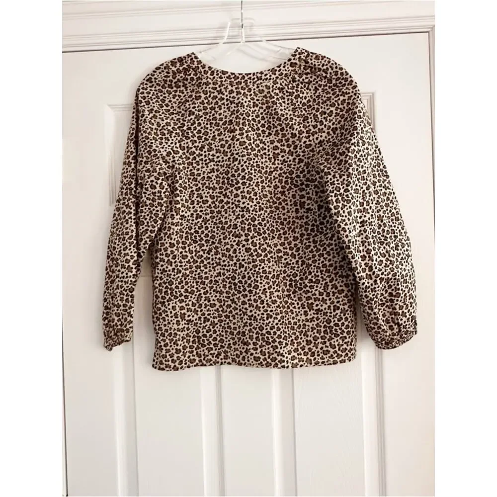 J Crew Animal Print Split Neck Blouse XS Brown Tan CI020 Shirt Top NWT Spring 25